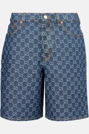 Gucci Leather-trimmed denim Bermuda shorts