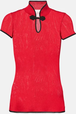 VALENTINO Ribbed-knit silk lamÃ© top