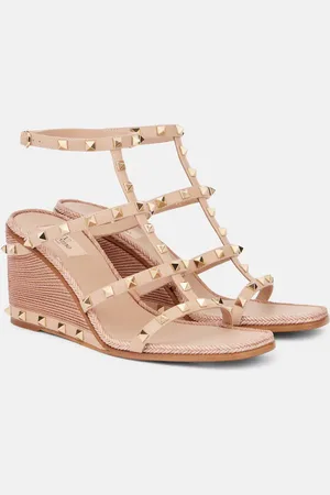 VALENTINO GARAVANI Rockstud 80 leather espadrille wedges