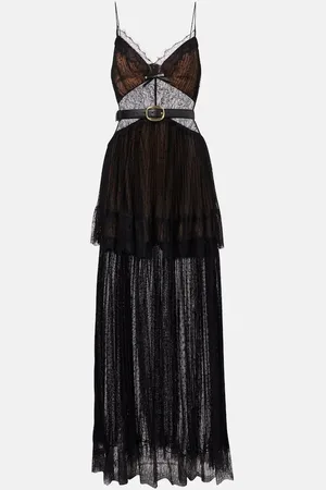 Self-Portrait Sheer tiered lace-trimmed maxi dress