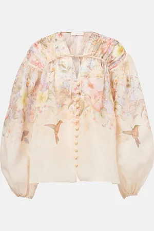 ZIMMERMANN Illuminate floral linen and silk blouse