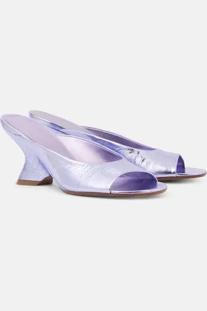 DRIES VAN NOTEN Metallic leather wedge mules