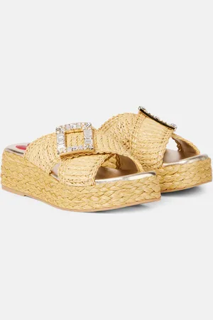 Roger Vivier Embellished raffia espadrille slides