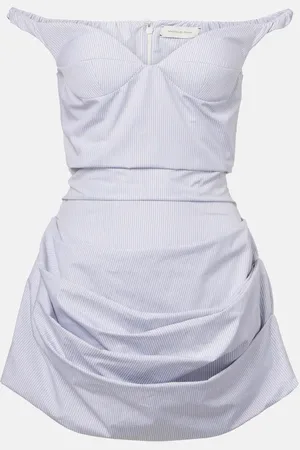 MAGDA BUTRYM Striped draped cotton poplin bustier dress