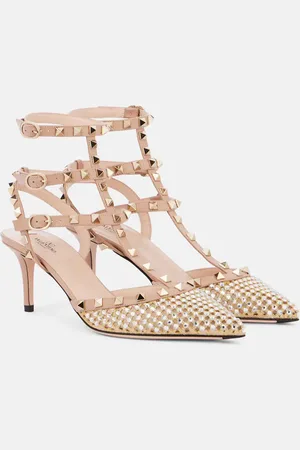 VALENTINO GARAVANI Rockstud 60 embellished leather slingback pumps