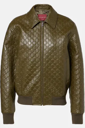 Gucci GG embossed leather bomber jacket