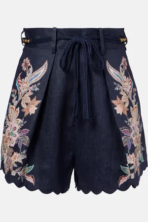 ZIMMERMANN Rhiannon paisley embroidered linen shorts