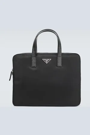 Prada Re-Nylon leather-trimmed briefcase