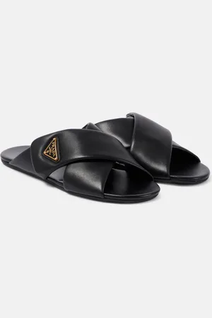 Prada Logo leather slides