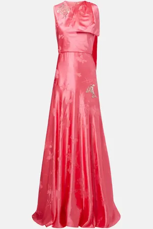 Erdem Draped linen-blend jacquard gown