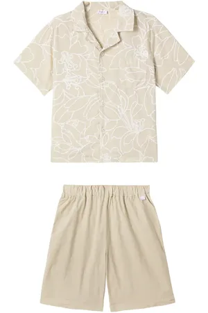 Il gufo Floral muslin and poplin shirt and shorts set