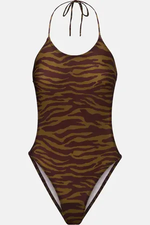 The Attico Zebra-print halterneck swimsuit