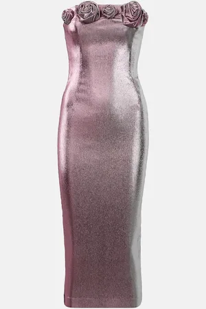 AREA Floral-appliquÃ© lamÃ© midi dress
