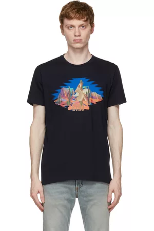 Etro Men Short Sleeve - Navy Graphic T-Shirt
