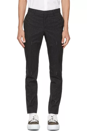 Fendi Men Formal Pants - Black Pinstripe Logo Trousers