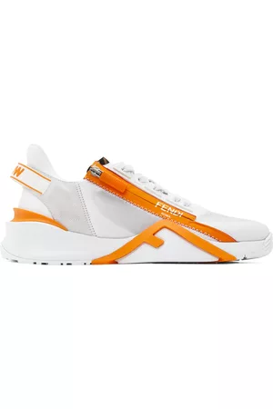Fendi Men Sneakers - White & Orange ' Flow' Low-Top Sneakers