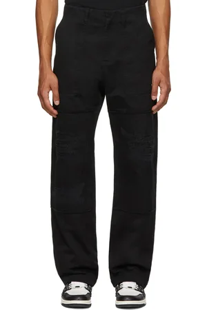 MARCELO BURLON Black Twill Distressed Trousers