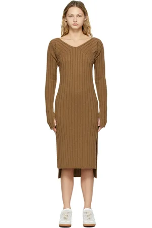 determ; Brown Collagen Sleeve Knit Dress