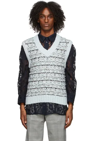 We11 Done Blue & Black Tweed Knit Vest