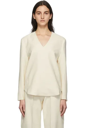 Gia Studios Off-White Knit V-Neck Sweater