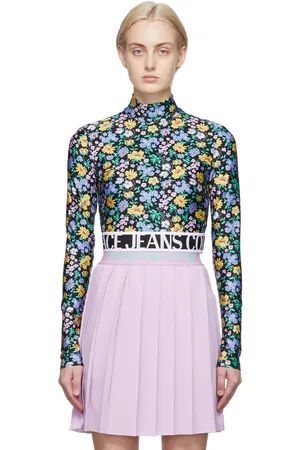 VERSACE Multicolor Floral Cropped Turtleneck