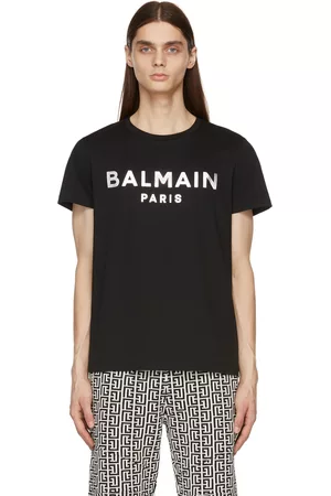 Balmain Men Short Sleeve - Black Foil Logo T-Shirt