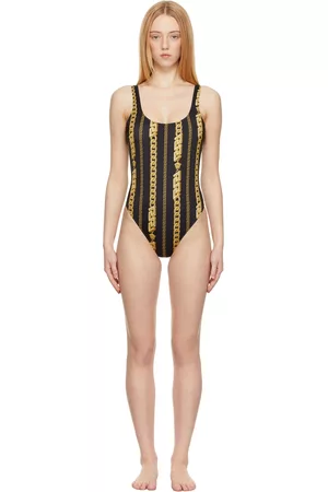 VERSACE Women Swimsuits - Black & Gold Chain Stripe One-Piece Swimsuit
