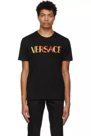 VERSACE Men Short Sleeve - Black Embroidered Logo T-Shirt