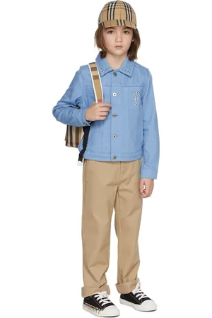 Burberry Kids Blue Japanese Denim Studded Monogram Jacket