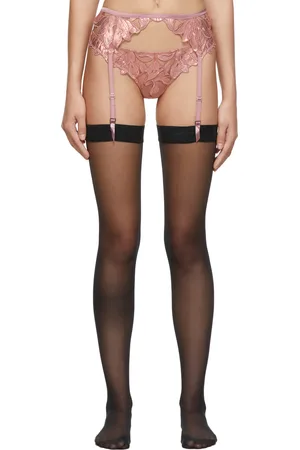 FLEUR DU MAL Pink Foil Lily Embroidery Garter Belt