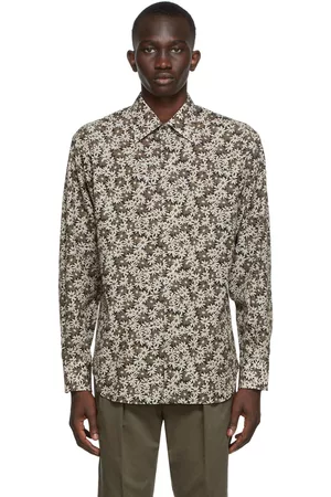 Tom Ford Men Shirts - Grey & Taupe Floral Print Shirt