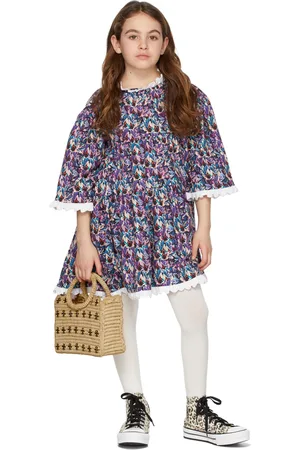 Kika Vargas Kids Purple Florie Bicolor Printed Dress
