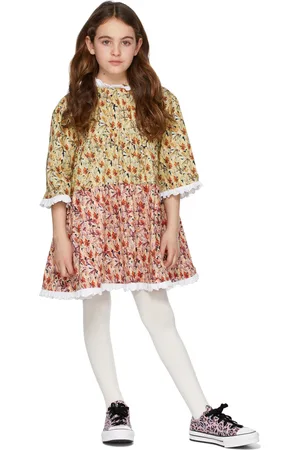 Kika Vargas Kids Khaki & Pink Florie Bicolor Printed Dress