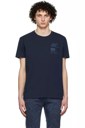 Etro Men Short Sleeve - Navy Embroidery T-Shirt