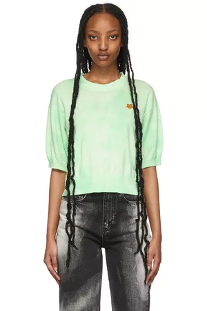 Kenzo Women Short Sleeve - Green Tie-Dye Tiger Crest Short Sleeve Sweater