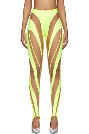 MUGLER Yellow & Beige Bi-Material Spiral Leggings