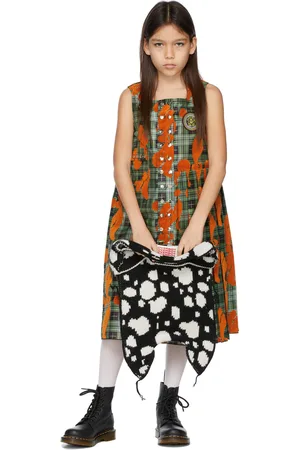 Chopova Lowena Kids Orange & Green Kilt Dress