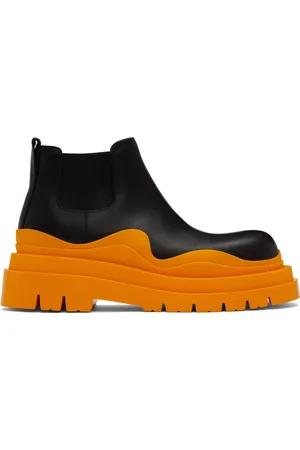Bottega Veneta Black & Orange Tire Chelsea Boots