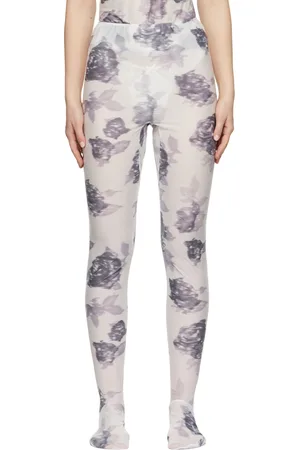 yuhan wang White & Purple Rose Print Leggings