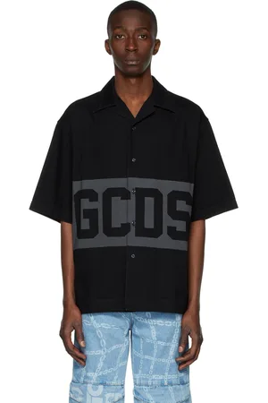 GCDS Black Denim Band Logo Bowling Shirt