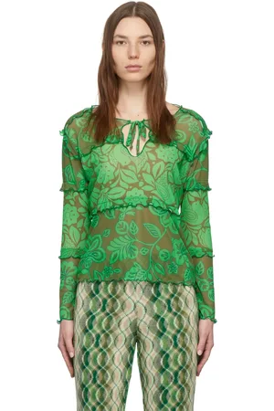 Anna Sui Green Paradisiac Combo Mesh T-Shirt