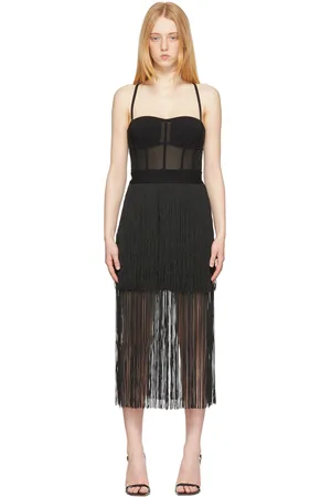 Hervé Léger Black Fringed Bustier Dress