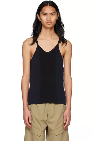 DION LEE Men Tank Tops - Black & Navy Cotton Tank Top