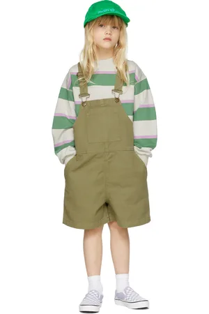 Main Story Girls Shorts - Kids Green Twill Short Dungarees