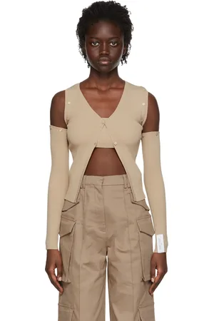 Rokh Beige Viscose Cardigan & Tank Top Set