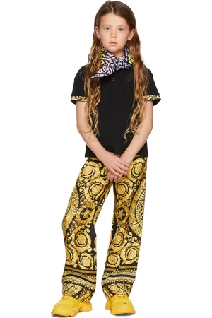 VERSACE Kids Black & Gold Silk Barocco Lounge Pants