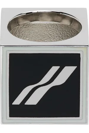 We11 Done Silver & Black Square Logo Dice Ring