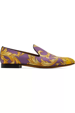 VERSACE Men Slippers - Purple & Gold Barocco Goddess Slippers