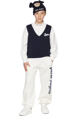 Palm Angels Kids Navy & White Knit V-Neck Vest