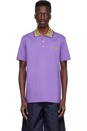 VERSACE Men Polo Shirts - Purple 'La Greca' Polo